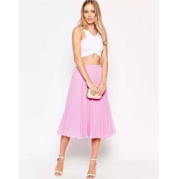 ASOS Pleated Chiffon Midi Skirt in Lilac - Picture 2 of 6